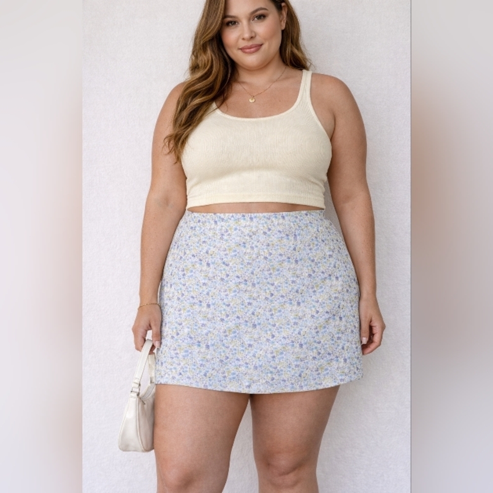 Chaus Purple Green and Blue Floral Mini Skirt